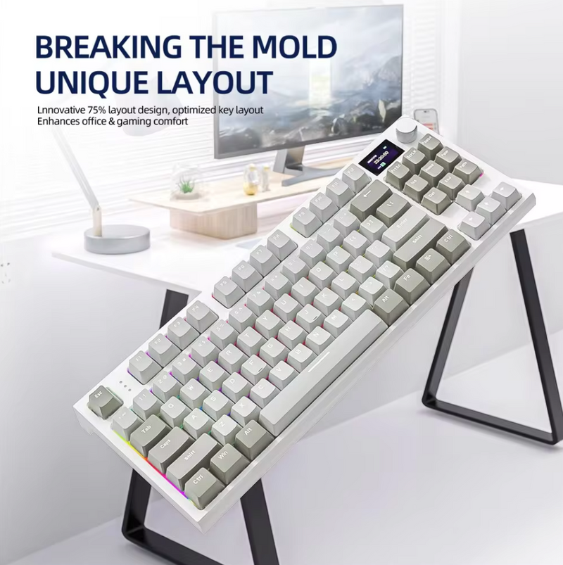 K86 Teclado Mecânico Hot-Swappable Sem Fio Bluetooth/2.4g Com Tela de Exibição e Botão Rotativo de Volume para Jogos e Trabalho